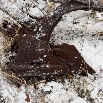 Old Metal Plow By Birdbath