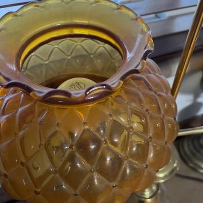 Set of Brass and Amber Glass Mismatched PAIR