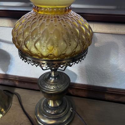 Set of Brass and Amber Glass Mismatched PAIR