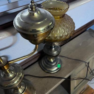 Set of Brass and Amber Glass Mismatched PAIR