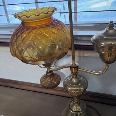 Set of Brass and Amber Glass Mismatched PAIR
