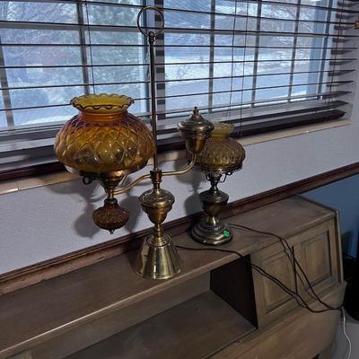 Set of Brass and Amber Glass Mismatched PAIR