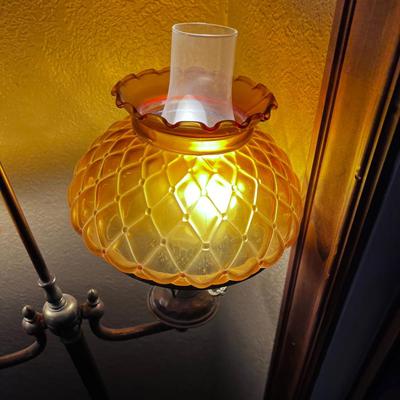 Brass and Amber Shade Floor Lamp
