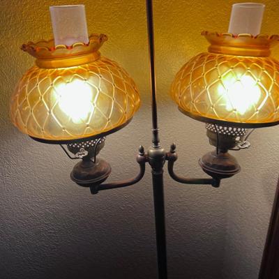 Brass and Amber Shade Floor Lamp