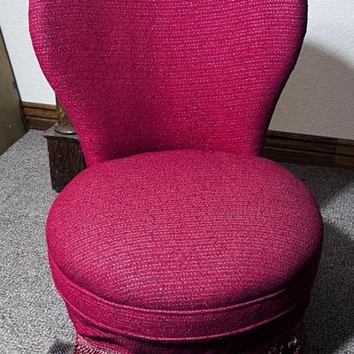 Little Red Slipper Chair with Fringe Trim BRING HELP TO MOVE OUT!!!!