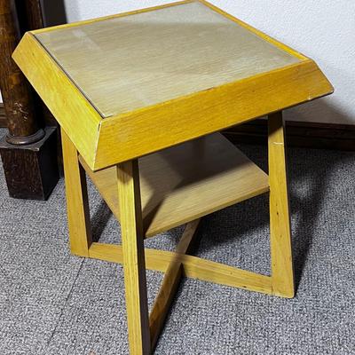 Mid Century Blond Glass Top Lamp Table
