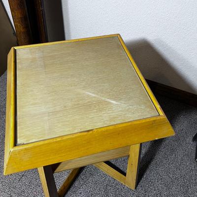 Mid Century Blond Glass Top Lamp Table
