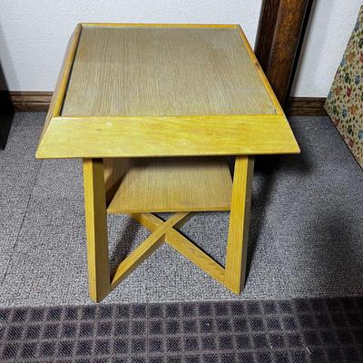Mid Century Blond Glass Top Lamp Table