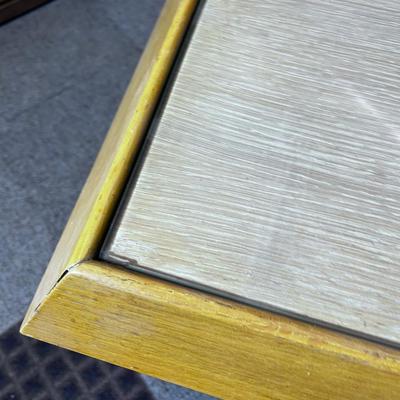 Mid Century Blond Glass Top Lamp Table