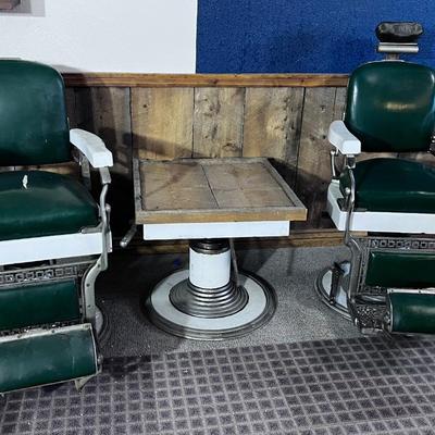 PAIR of ANTIQUE KOKEN Enamel BARBER CHAIRS