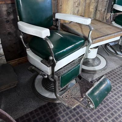 PAIR of ANTIQUE KOKEN Enamel BARBER CHAIRS