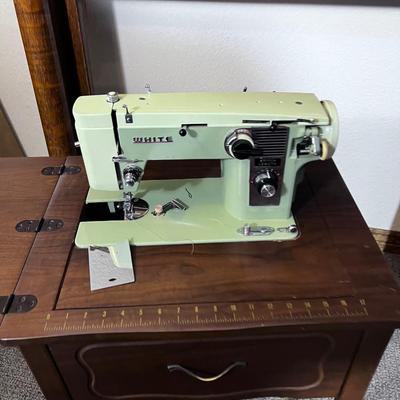 White Sewing Machine with Cabinet