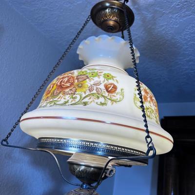 Swag Lamp with Hand Painted Glass Shade