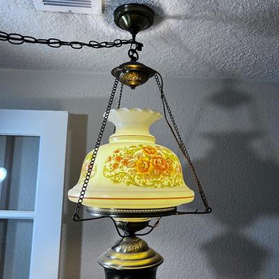 Swag Lamp with Hand Painted Glass Shade