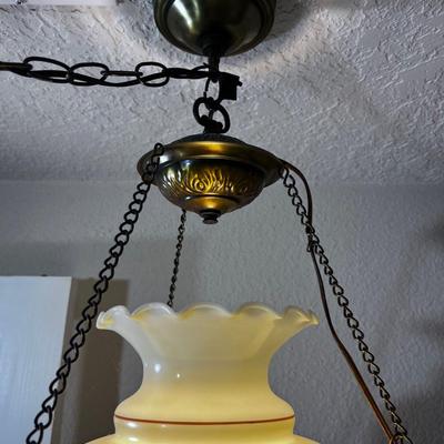 Swag Lamp with Hand Painted Glass Shade