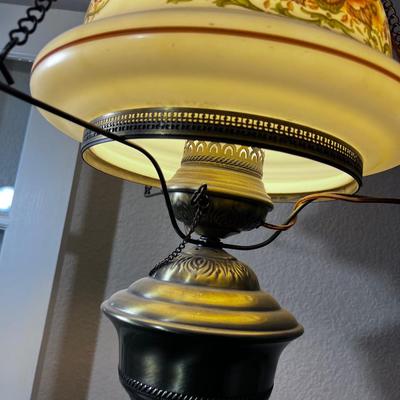 Swag Lamp with Hand Painted Glass Shade