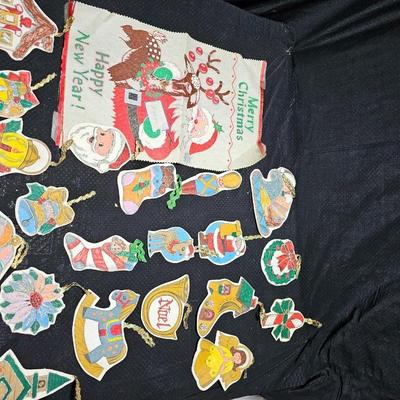 Vintage Christmas decor - Home-made Santa tube paint ornaments and more