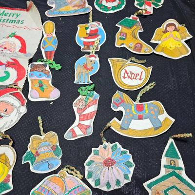Vintage Christmas decor - Home-made Santa tube paint ornaments and more