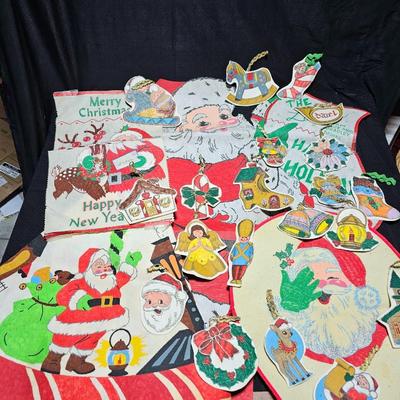 Vintage Christmas decor - Home-made Santa tube paint ornaments and more