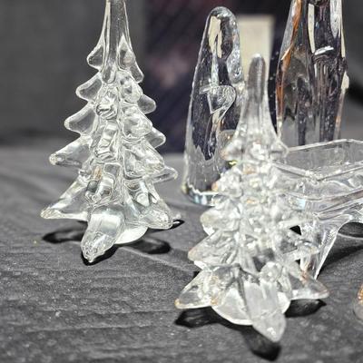 Crystal glass Dansk Nativity Figurines with three trees