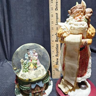 Large musical snow globe - stained glass wreath and a tall Santa