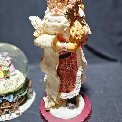Large musical snow globe - stained glass wreath and a tall Santa
