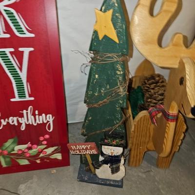 Large wooden Christmas Decorations - and Santa lights