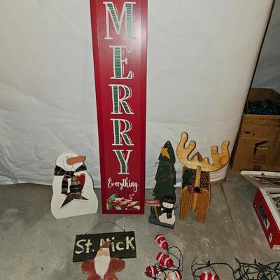 Large wooden Christmas Decorations - and Santa lights