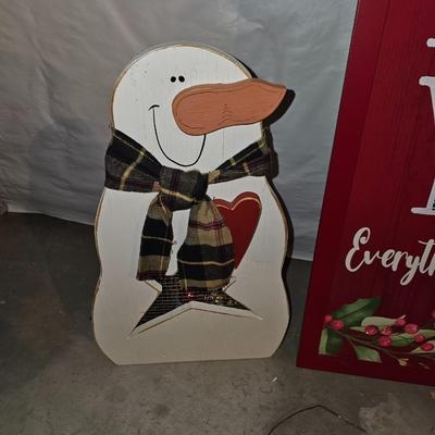 Large wooden Christmas Decorations - and Santa lights