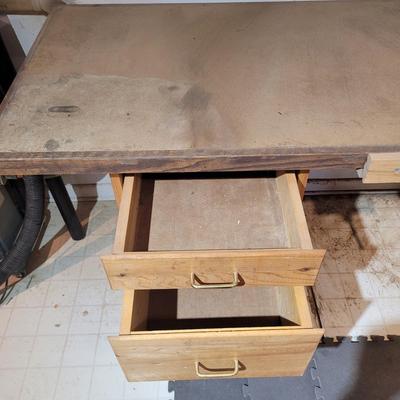 Large Wooden Workbench with Cabinets and Vice (WC-EL)