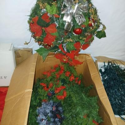 Boxes of Christmas greenery, garland, wreaths - Box of Christmas lights and vintage C9 lights
