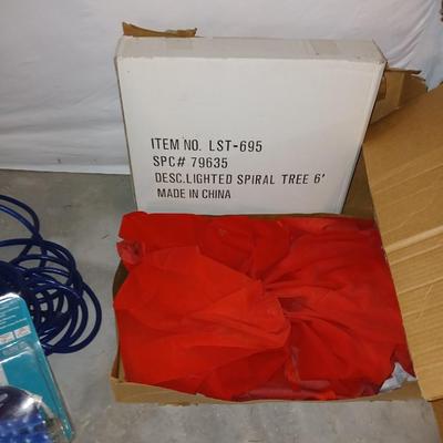 Boxes of Christmas greenery, garland, wreaths - Box of Christmas lights and vintage C9 lights