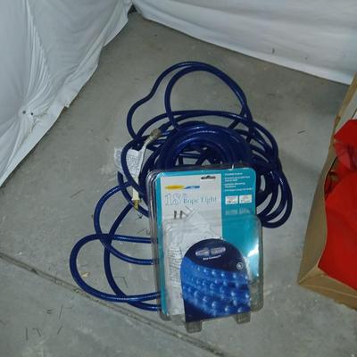 Boxes of Christmas greenery, garland, wreaths - Box of Christmas lights and vintage C9 lights
