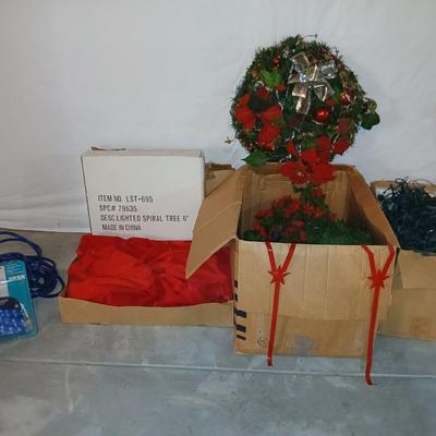Boxes of Christmas greenery, garland, wreaths - Box of Christmas lights and vintage C9 lights
