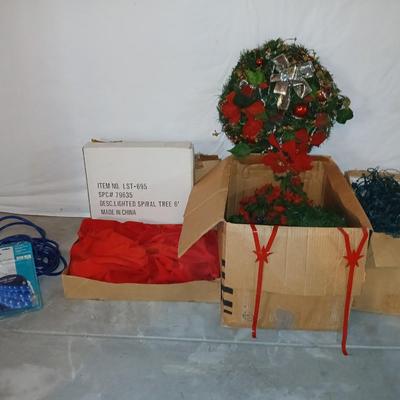 Boxes of Christmas greenery, garland, wreaths - Box of Christmas lights and vintage C9 lights
