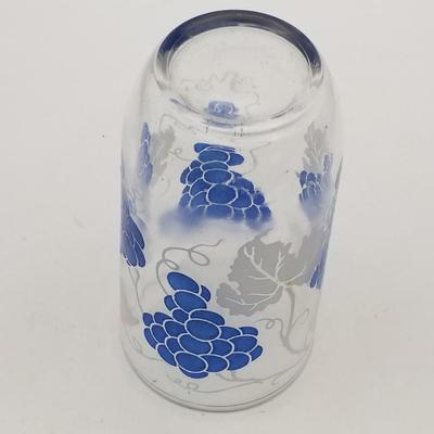 Lot of 8 Vintage Glasses, No Cracks or Chips: Set of 3 Blue Etched Cut Glass Tumblers Leaf Chrysanthemum Diamond Optic, Set of 5 Roly...