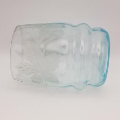 Lot of 8 Vintage Glasses, No Cracks or Chips: Set of 3 Blue Etched Cut Glass Tumblers Leaf Chrysanthemum Diamond Optic, Set of 5 Roly...