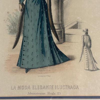 Pair of Framed Victorian Dress Illustrations from 1890s