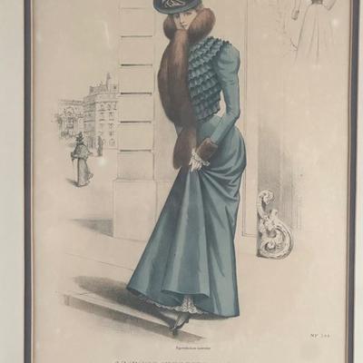 Pair of Framed Victorian Dress Illustrations from 1890s