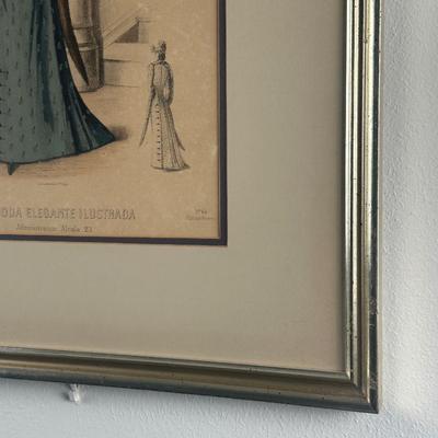 Pair of Framed Victorian Dress Illustrations from 1890s