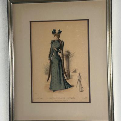 Pair of Framed Victorian Dress Illustrations from 1890s