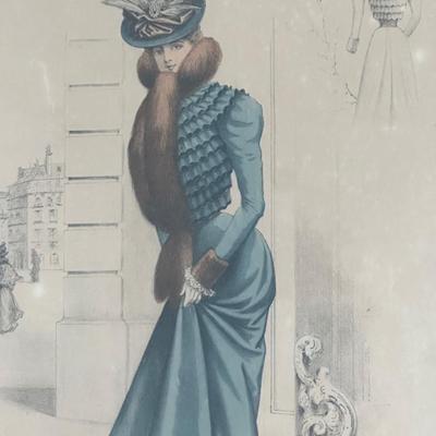 Pair of Framed Victorian Dress Illustrations from 1890s