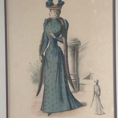 Pair of Framed Victorian Dress Illustrations from 1890s