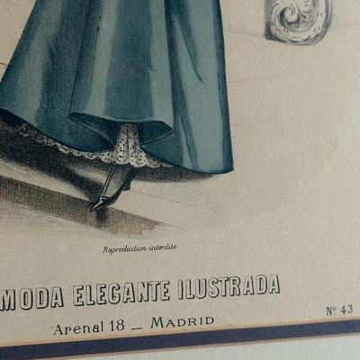 Pair of Framed Victorian Dress Illustrations from 1890s