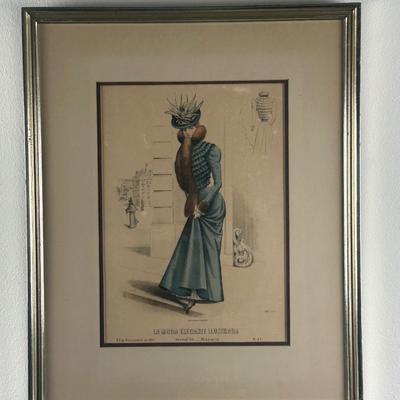 Pair of Framed Victorian Dress Illustrations from 1890s