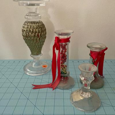 Sale Photo Thumbnail #384: 4 glass candle sticks