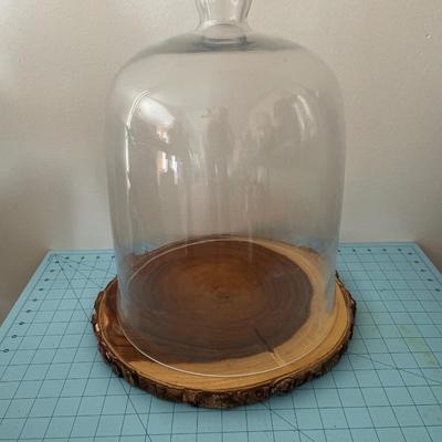 Large cloche and wood base