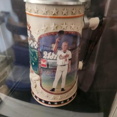 Lot of 7 Beer Steins 5 Cal Ripken 1 Babe Ruth 1 Mickey Mantle