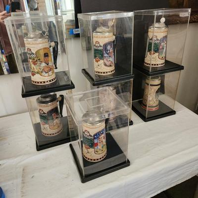 Lot of 7 Beer Steins 5 Cal Ripken 1 Babe Ruth 1 Mickey Mantle