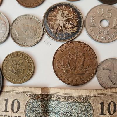 Lot of Foreign Coins & Currency WWII some late 1800's & early 1900's